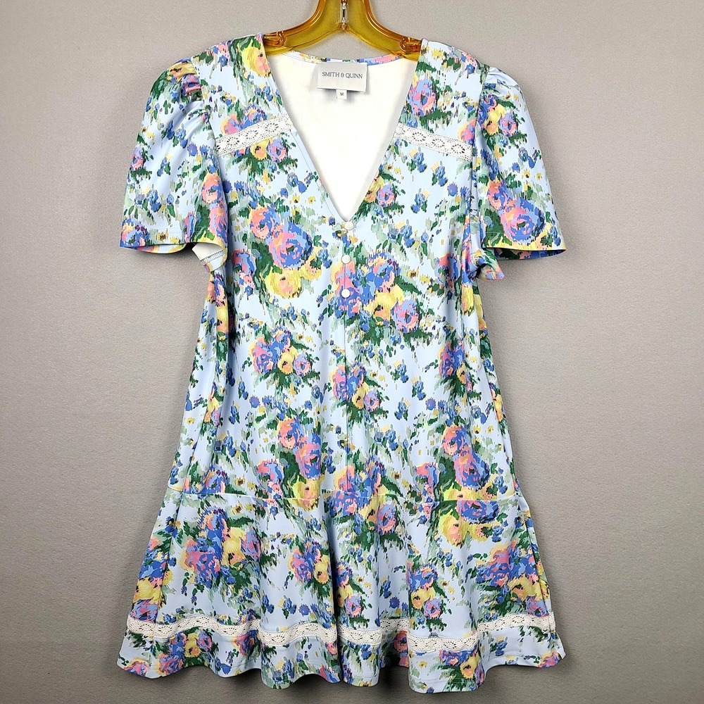 Smith & Quinn The James Dress Coastal Ikat Lace Trim V-Neck Mini Dress MEDIUM